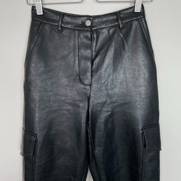 Aritzia Wilfred Free Modern Cargo Vegan Leather High Rise Button Fly Pant 0 - Picture 3 of 12